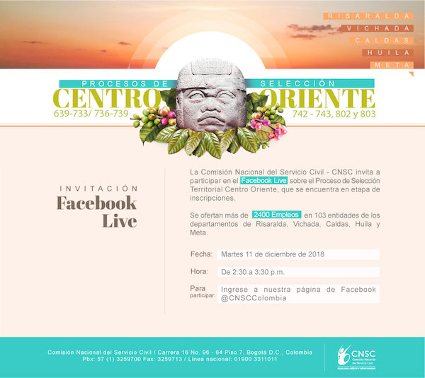 Invitación Facebook Live Centro Oriente - Martes 11 de diciembre de 2:30 a 3:30 p. m.