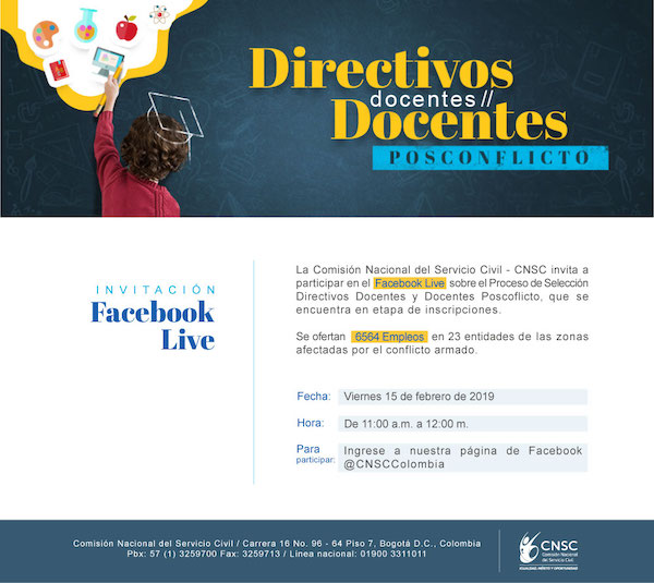 Participe este viernes 15 de febrero en el Facebook Live sobre la Convocatoria Directivos Docentes y Docentes Posconflicto